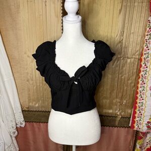 Lottie Moss Ruffled Cap Sleeve Crop Top with Tie Front